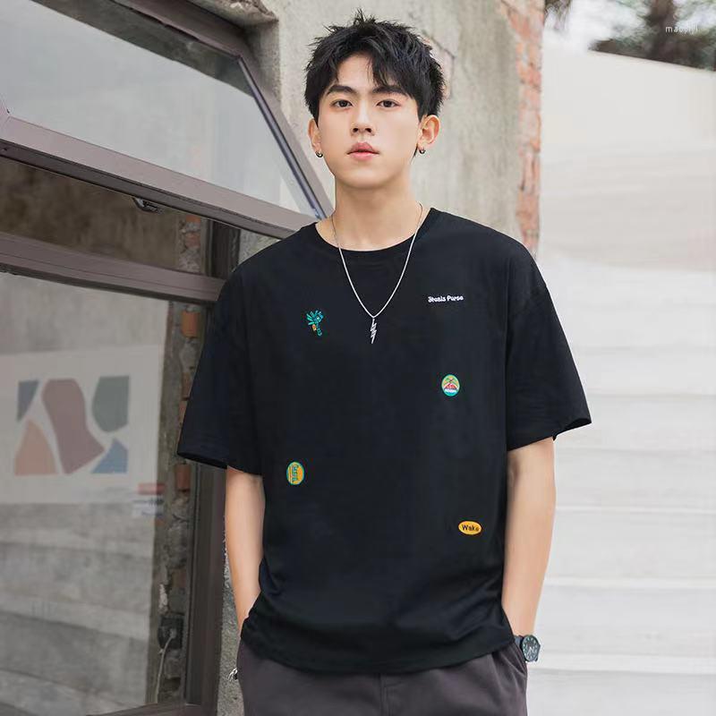 

Men's T Shirts 2022 Summer Men Short Sleeve Cotton Tshirts Fashion Embroidery Loose O-Neck Tees For Male Casual Streetwear Tops Boyfriend, White