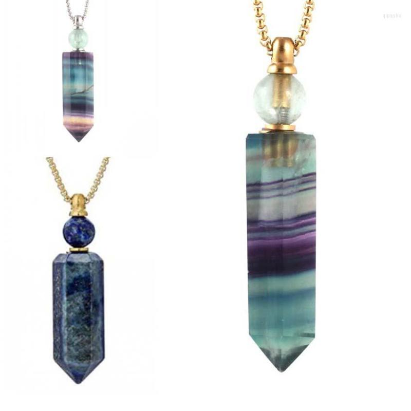 

Pendant Necklaces KFT Natural Healing Crystal Quartz Hexagon Essential Oil Diffuser Perfume Bottle Gems Necklace Stainless Steel Jewelry