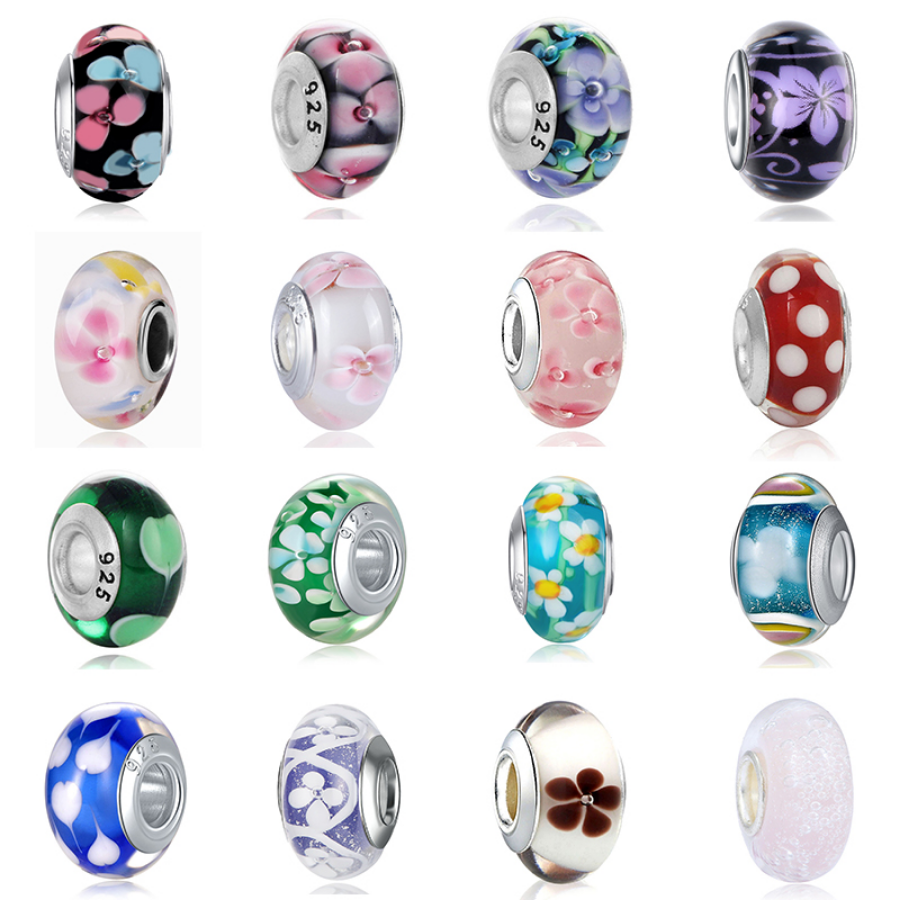 

925 Sterling Silver Dangle Charm Women Beads High Quality Jewelry Gift Wholesale Newest Colorful Lampwork Glass Beads Murano Aolly Bead Fit Pandora Bracelet DIY