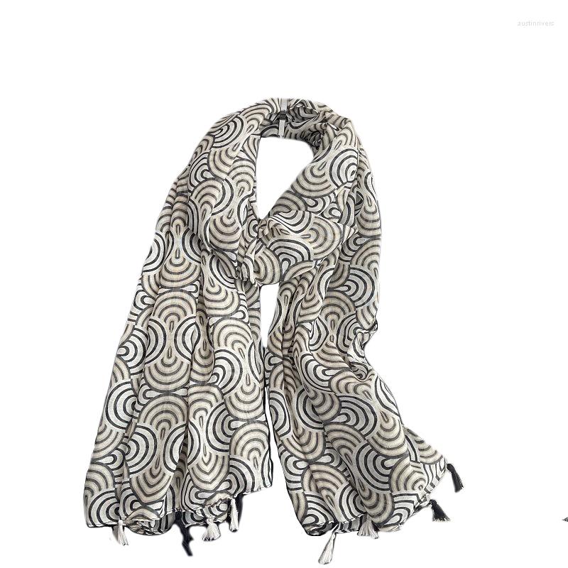 

Scarves 2022 Soft Geometry Print Tassel Scarf Shawls Long Beautiful Beach Geometric Hijab Wrap