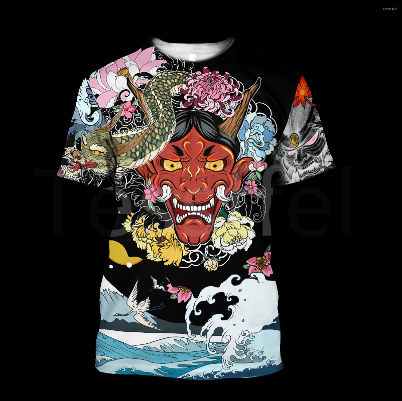

Men's T Shirts Est Fashion Japanese Samurai Skull Tattoo 3DPrint Men/Women Summer Casual Tee Short Sleeve T-Shirts Streetwear A1, Color as picture