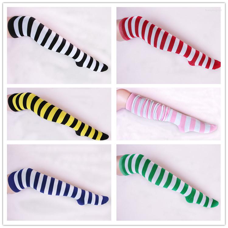 

Women Socks Over Knee Black White Blue Red Long Stripe Japanese Cartoon Tight High Girl Cosplay Lolita Student Kawaii Sockings