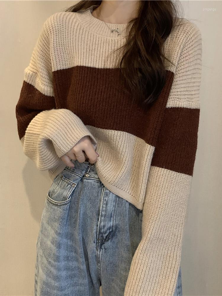 

Women's Sweaters Short Striped Sweater Women's Winter 2022 Lazy Loose Outer Wear Early Long Sleeve Top, And white stripes