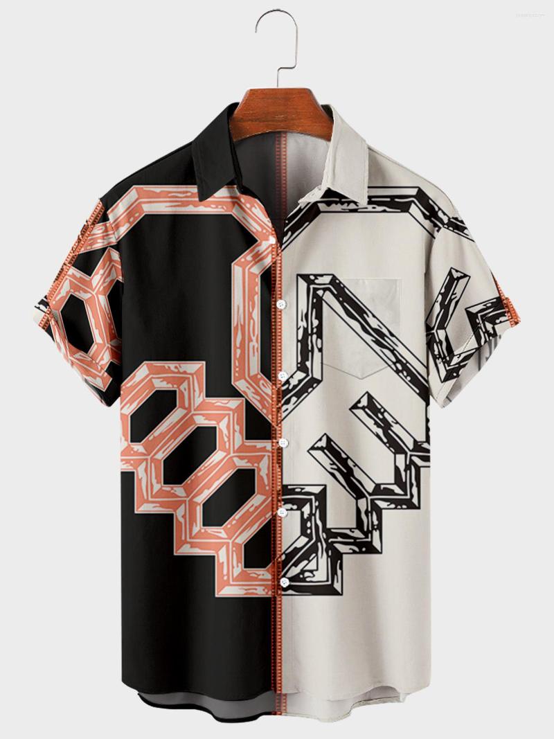 

Men's Casual Shirts 2022 9 Halloween Pattern Digital Printing Loose Large Button Short Sleeve Cardigan Men's Shirt, 7 a606 white line