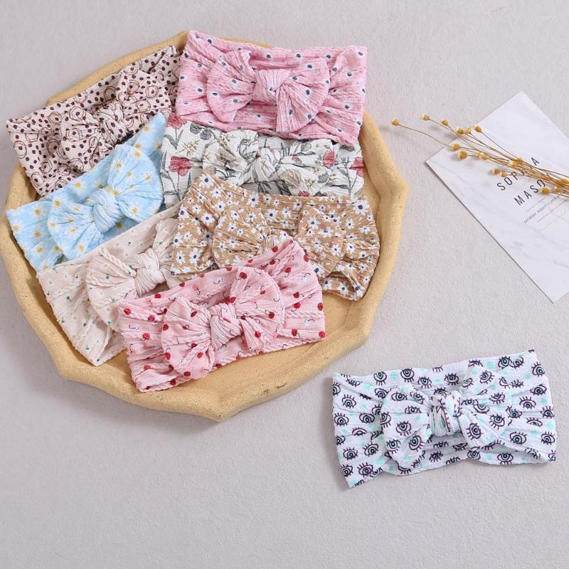 

Hair Accessories 32 Pcs/Lot Wholesale Floral Print Cable Knit Baby Headband Ribbed Nylon Fabric Bowknot Turban Head Wraps, Y can choose color