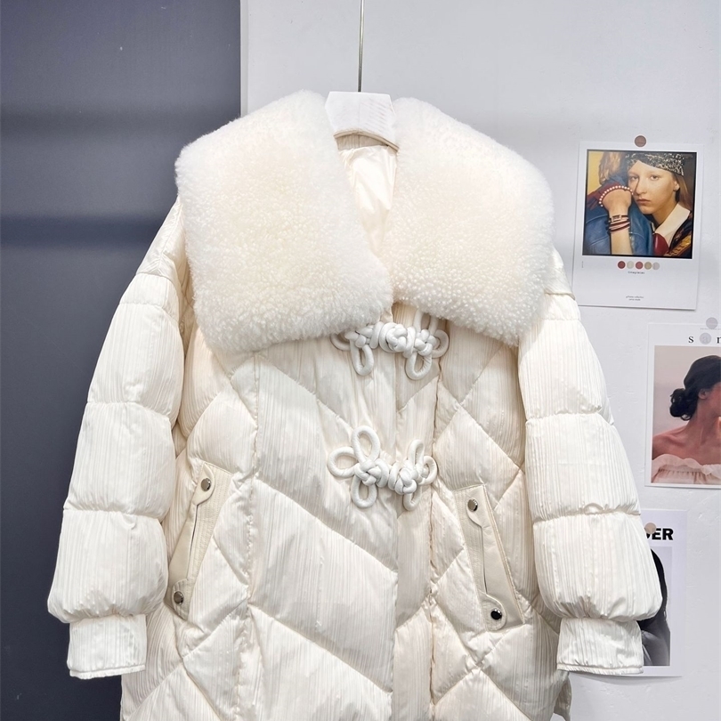 

Womens Vests GTGYFF Sheep Wool Collar Down Jacket For Women Winter Warm Chinese Knot Buttons Oversize Outerwear Coat 221010, Beige