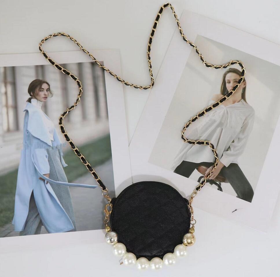 

Designer Round Coin Purse Chain Women Single-Shoulder Bags PU Pearl Handbag Leisure Fashion Wallets Messenger Bag Black Change Purse Wallet Crossbody