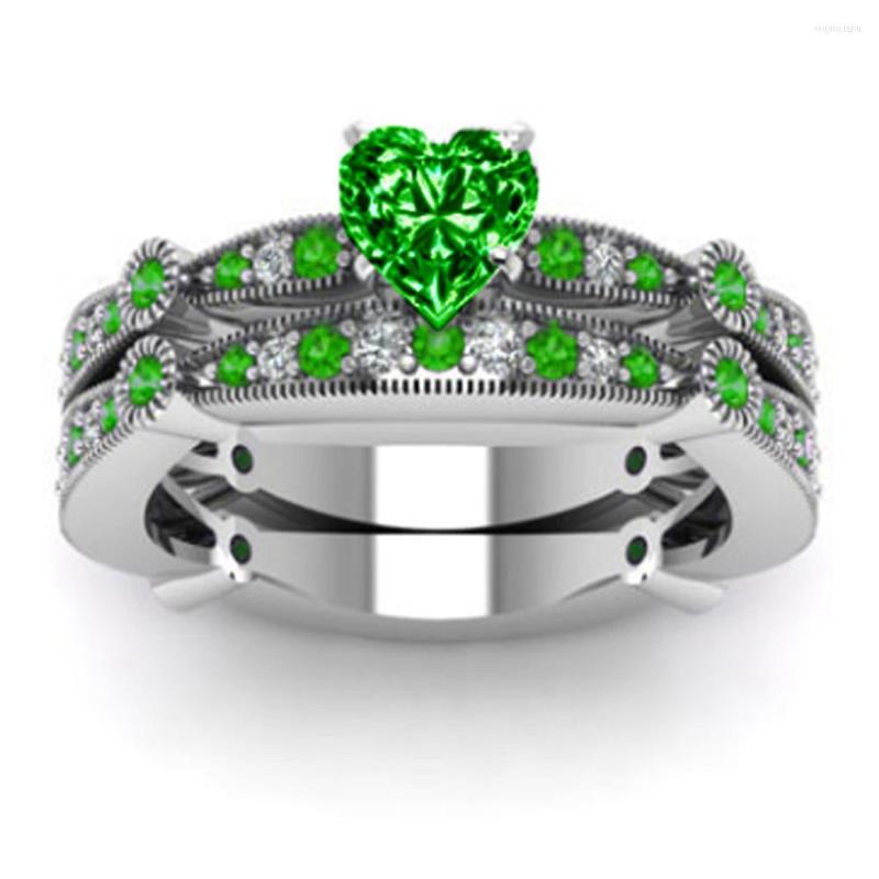 

Wedding Rings YaYI Fashion Women's Jewelry Couple Ring Heart Green CZ Silver Color Engagement Party Gift
