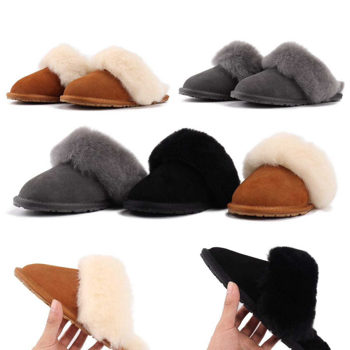 

Women men winter Shoes SCUFF SIS Suede Slide Slippers Shearling Plush Fur Sandal Slides Australia Slip On Mule Wool Booties Charcoal Chestnut Flats Lifestyle Warm, Fill postage