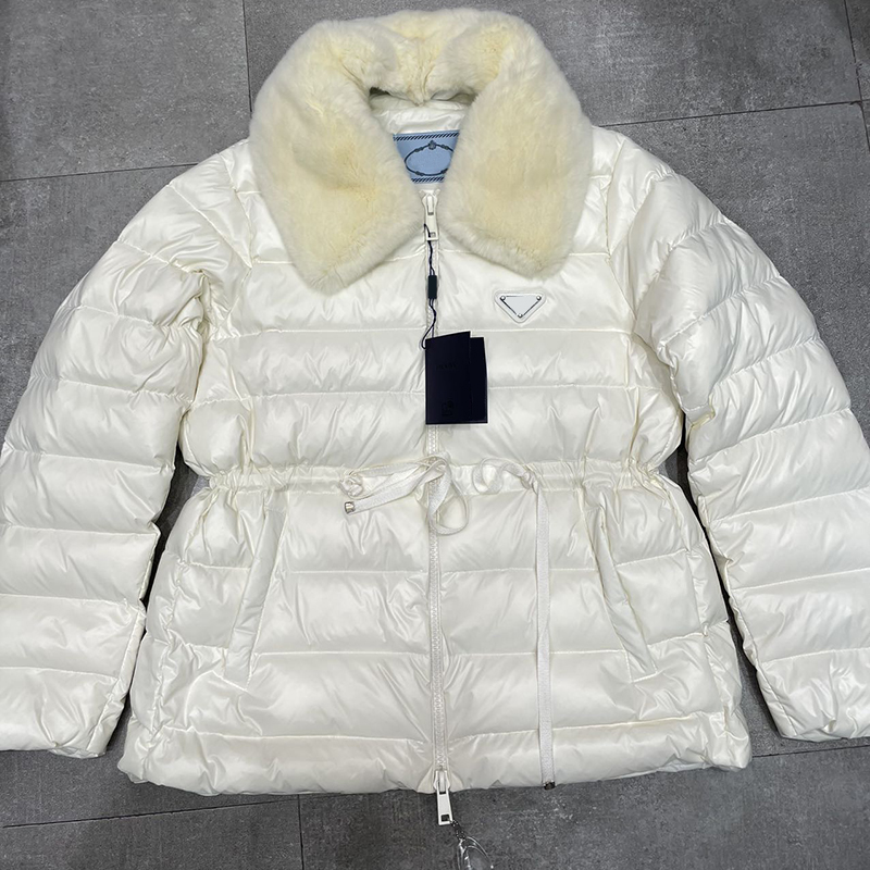 

White Thicken Designer Down Jackets Female Warm Soft Touch Parkas Coat Personality Elastic Waist Outerwear