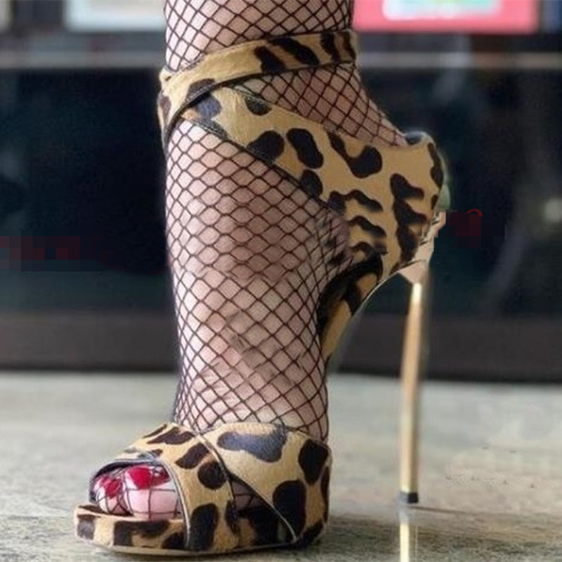 

2022 gladiator fashion sandals leopard super high cross tied gold stiletto heel plus size 44 45 Banquet chic designer shoes women for party sandalias