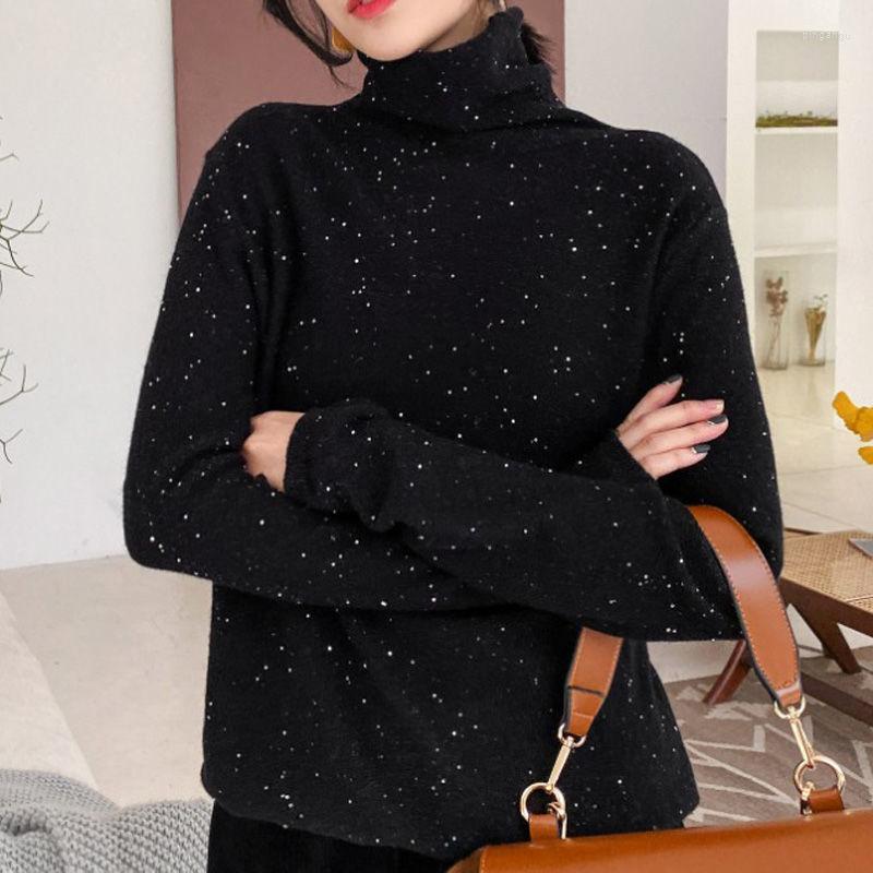 

Women's Sweaters Turtleneck Sequin Printed Sweater Women's Pullover Fall Winter Bottoming Shirt Long-sleeved All-match Blouse Slim-fit, A130