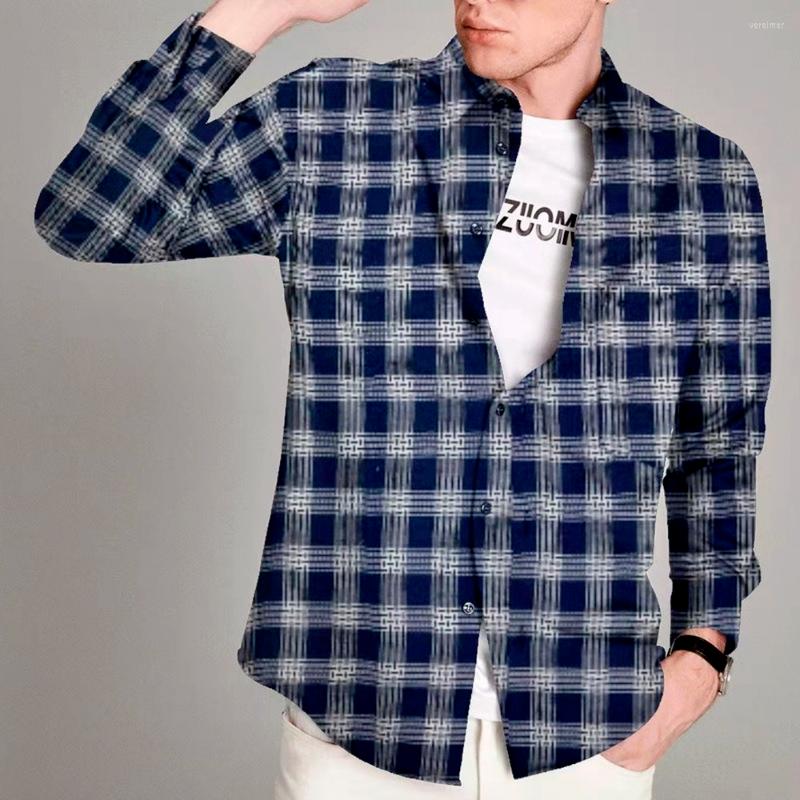 

Men's Casual Shirts Men Shirt Top Loose Spring Summer Long Sleeve Plaid Print Pocket Cotton Everyday Lapel Single Breasted Thin, Gray