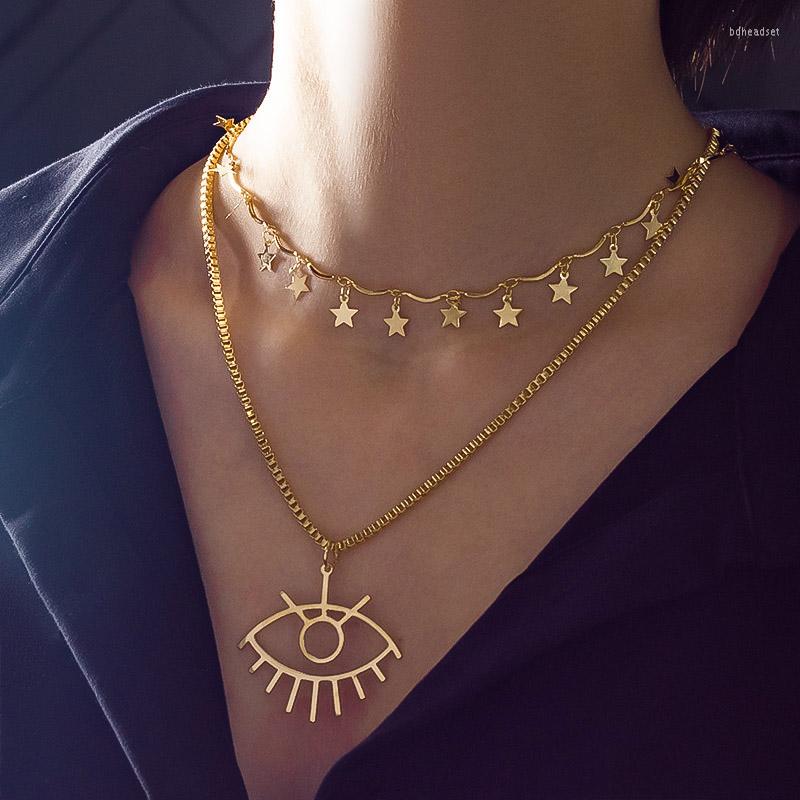 

Choker Bohemian Vintage Layered Chain Necklace Lock Pendant Women Metal Eye Star Moon Love Padlock Chains Goth Jewelry