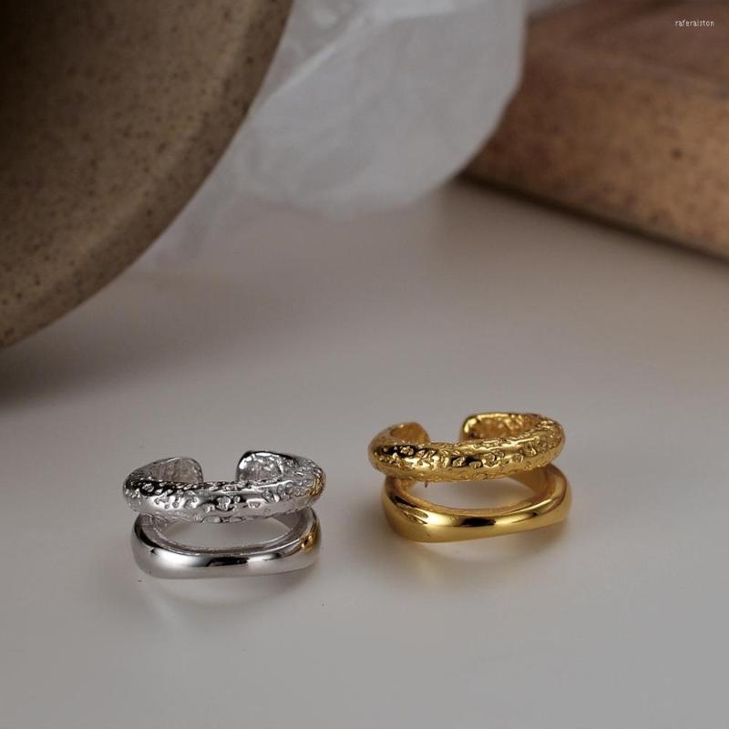 

Backs Earrings Simple Niche S925 Sterling Silver Texture Ear Clip Female Ins Without Pierced Double Geometric