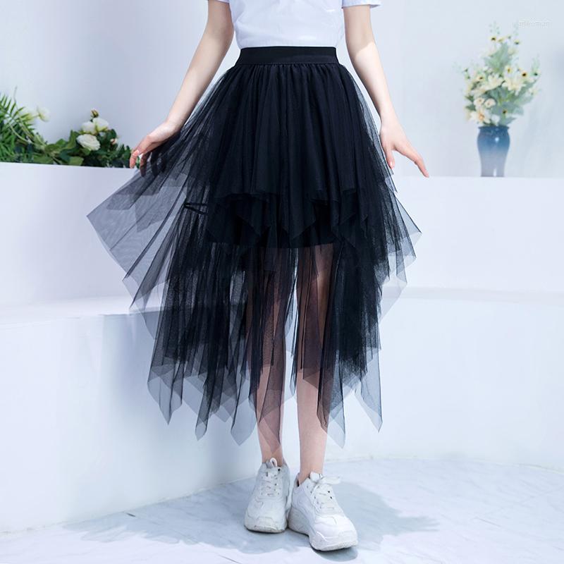 

Skirts Women's Black Irregular A-Line Everyday Seasons Versatile Boneless Soft Yarn Skirt Lined Wedding Dinner Halloween Party