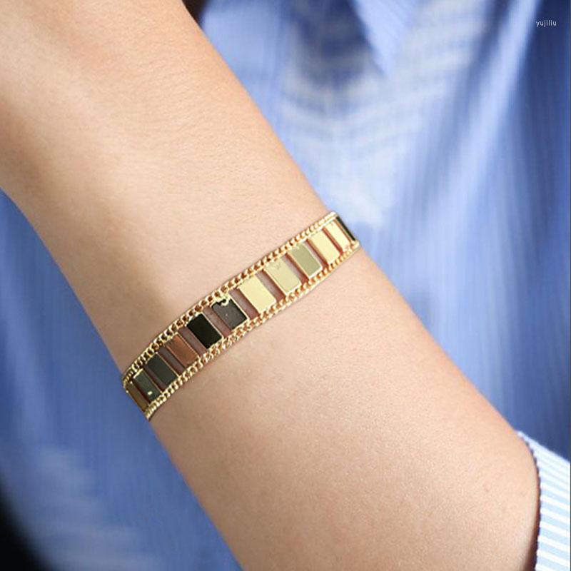 

Link Bracelets TARCLIY Trendy Geometric Metal Square Sequin Bracelet Simple Temperament Copper Ladies Fashion Party Jewelry Gifts