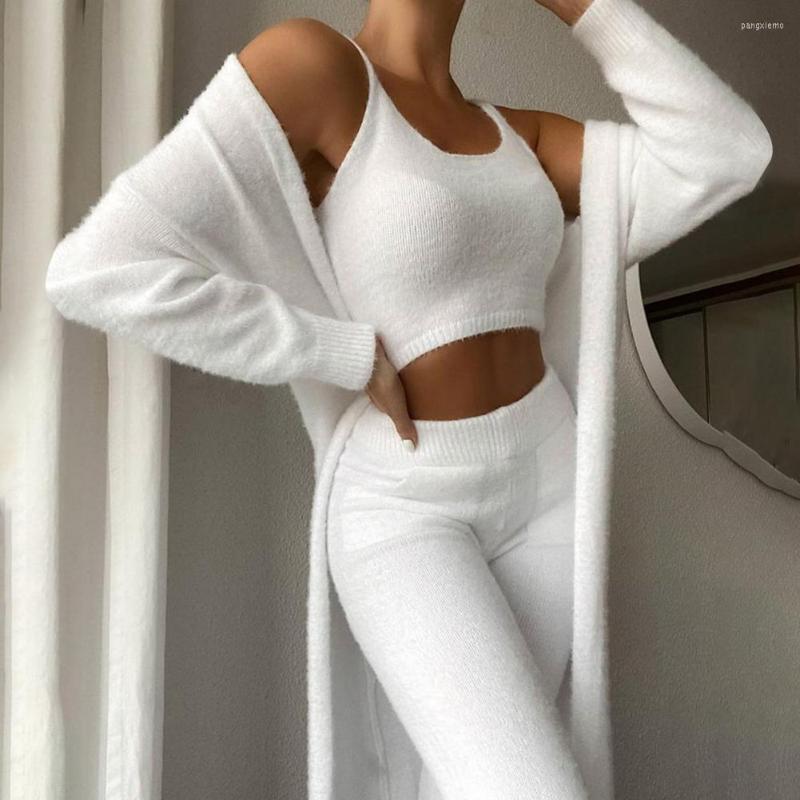 

Women' Tracksuits Pajamas Women Casual 3pcs Velvet Cardigan Suit Gym Fitness Clothes O Neck Sleeveless Tank Top Long Pants Fall Tracksuit, Pk