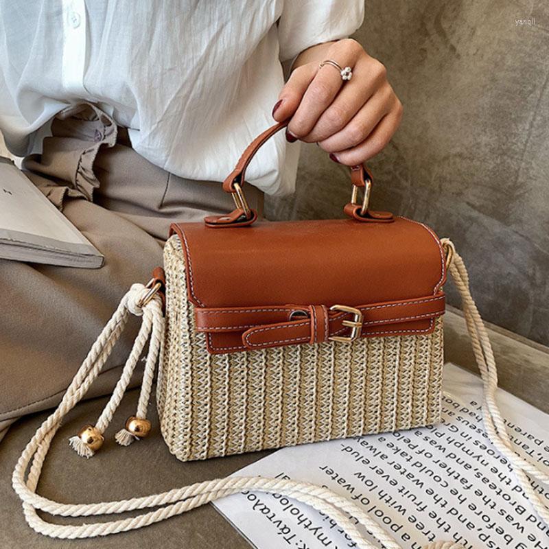 

Evening Bags Straw Women Handbag 2022 Japanese Simple Single Shoulder Messenger Small Square Bag Portable Woven, Black