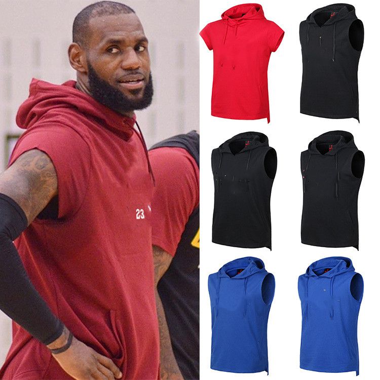 

Basketball T -Shirt Men ' Sleeveless Hooded Sweater Sports Vest Training Appearance Clothes Factory Wholesale, Black 13