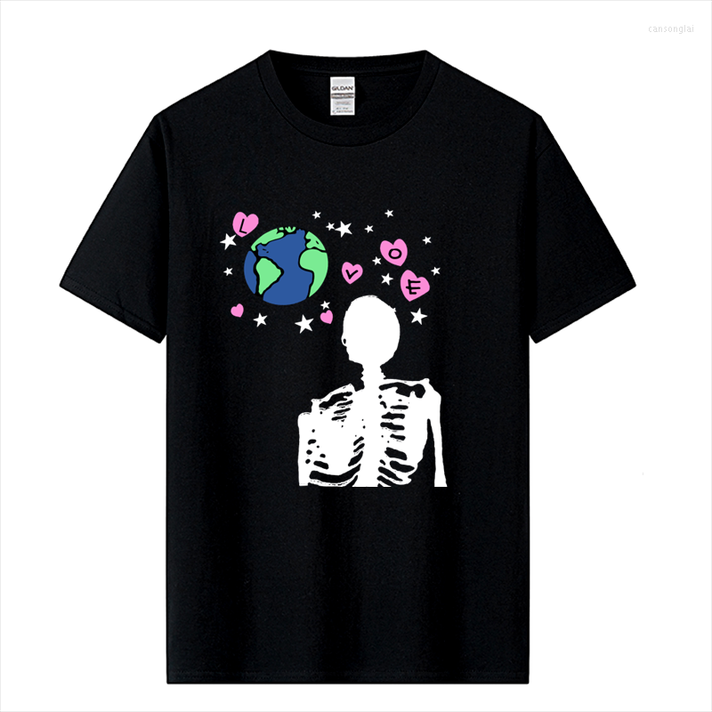 

Men's T Shirts Earth Skeleton Print Punk Gothic Men Tshirts Shirt For Pure Cotton Tees Camisa, D5653w-red