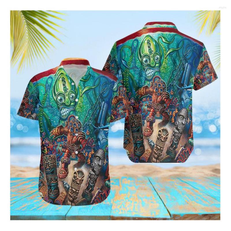 

Men' Casual Shirts Cuban Short Sleeve Shirt Vintage Oversized Hawaiian Underwater World Beach Vacation, Cl003507