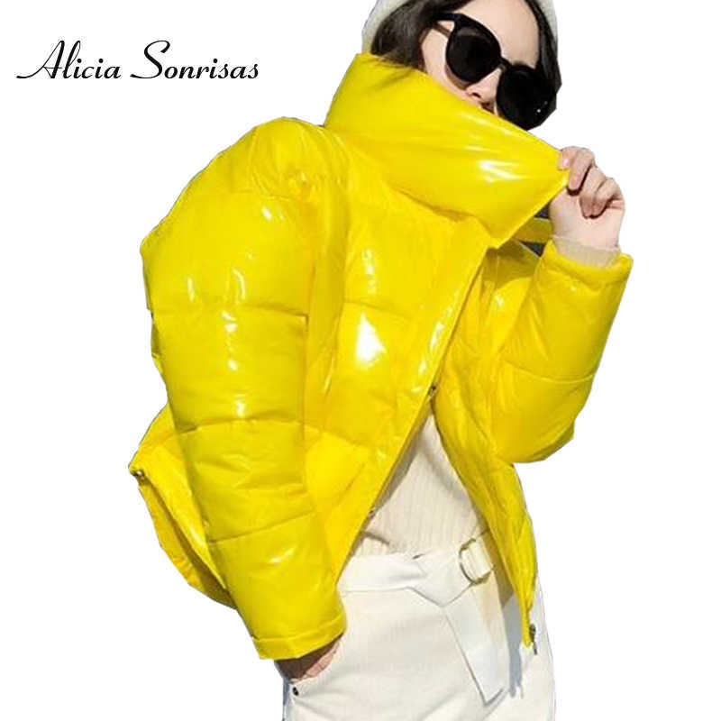 

Women's Down Parkas Glossy Winter Down Cotton Padded Jacket For Women Thick Bright Black Short Shiny Jacket Yellow Red Cotton Parkas AS809 T221011