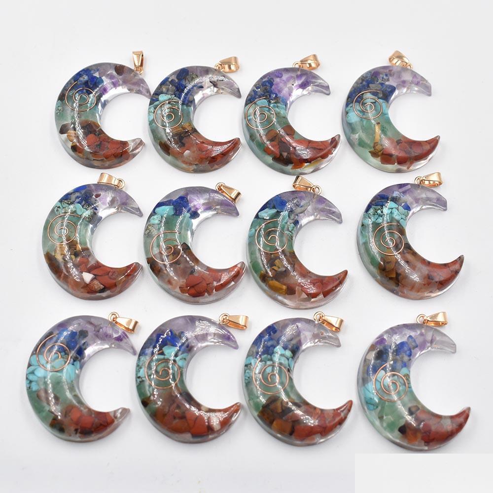 

Charms Healing Crescent Moon Seven Chakra Charms Retro Colorf Natural Amethysts Lapis Lazi 7 Colors Stone Pendants Wholesale Drop De Dhqf2