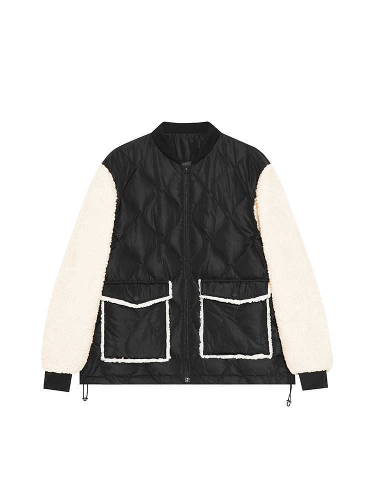 

Women's Down Parkas 2022 Women Autumn Contrast Color Patchwork Plush Long Sleeve Outerwear Turn-down Collar Pockets Zipper Warm Thick Padded Jacket T221011, Black