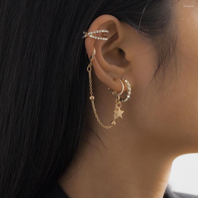 

Backs Earrings Fashion Punk Circle Ear Cuff Retractable For Women Gold Handcuff Chain Piercing Star Crystal Hoop Earring Jewelry