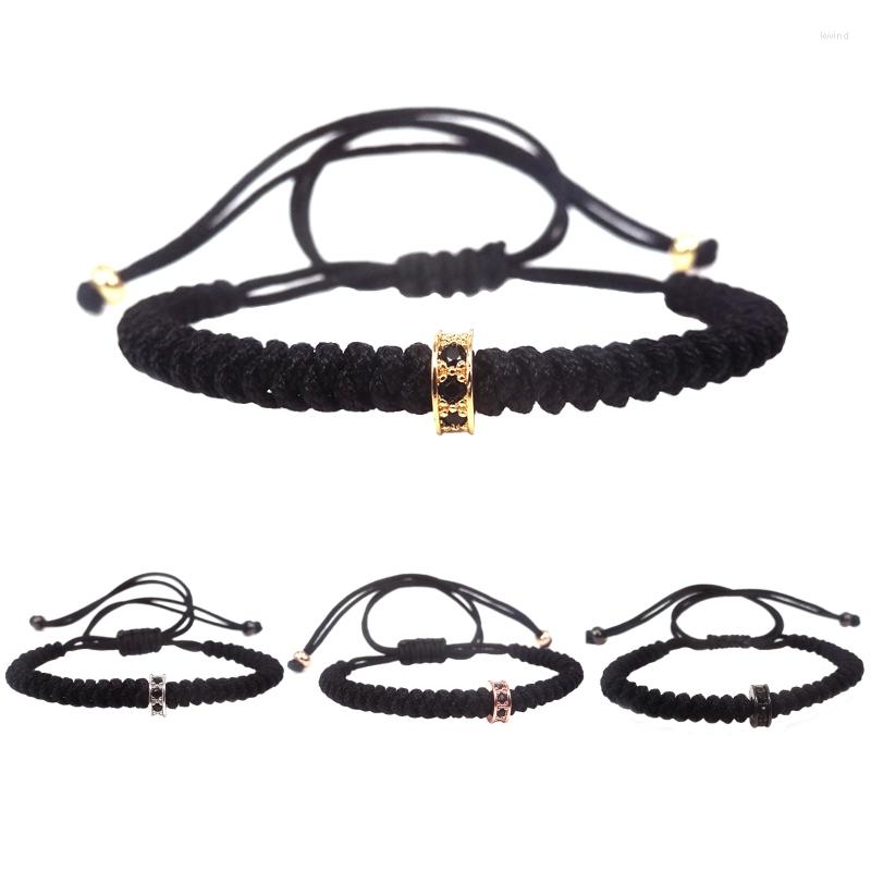 

Strand 2022 Brand Rose Gold Men Bracelets Micro Pave Black CZ Braided Macrame European American Weaving Bracelet Handmade Jewelry