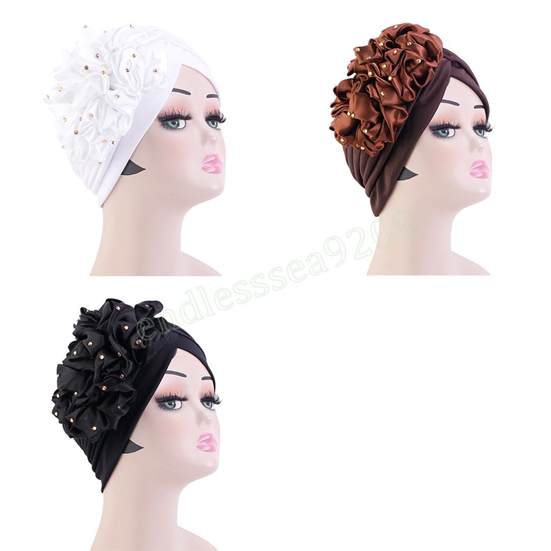 

women beaded flower india hat Muslim Headscarf Bonnet Inner Hijabs Arab Head Wraps African Wedding Party Headwear Islam Cap, Mixed color