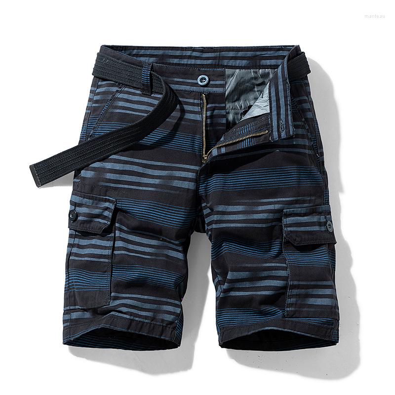 

Men's Shorts Pure Cotton Summer Mens Cargo Boys Casual Pocket Streetwear Plus Size Stripe Male Long Bermuda Z142, Black