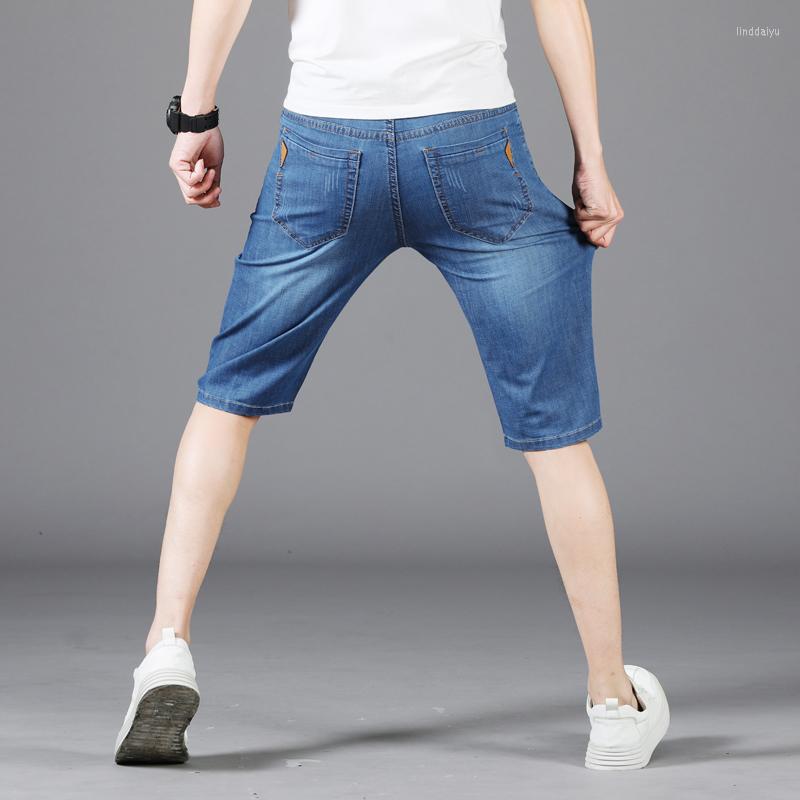 

Men's Jeans High Quality Cotton Stretch Men's Straight Summer Thin Short 2022 Classic Brand Casual Lightweight, 005-light blue