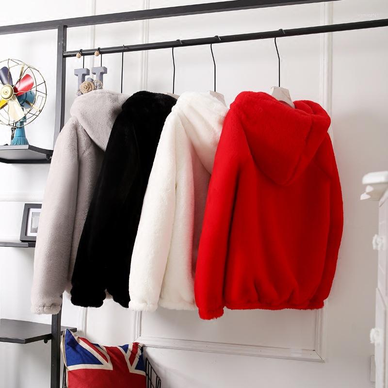 

Women' Fur Fashion Winter Faux Mink Long Sleeve Women Coat Hooded Zipper Classic Generous Golden Ratio Warm Practical Jacket, White
