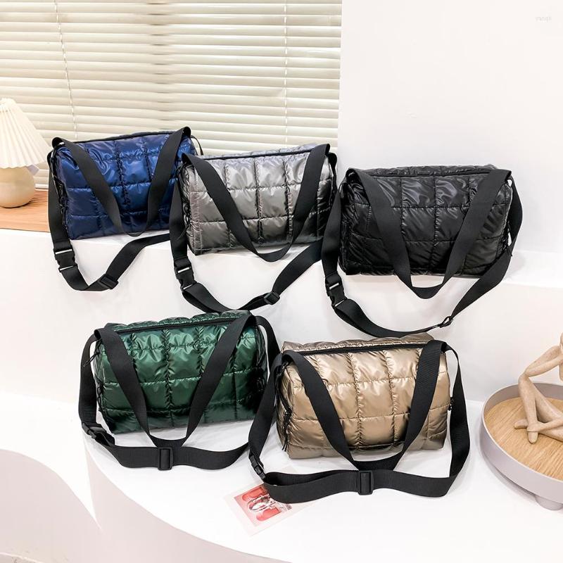 

Evening Bags Fashion Pleated Quilted Cotton Padded Grid Crossbody Bag Mini Zipper Shoulder Solid Color Designer Messenger, Black