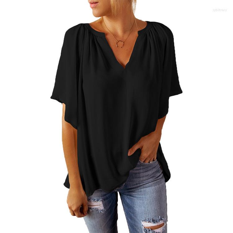 

Women' Blouses Summer Short Sleeve Woman Shirt Casual White Chiffon Blouse Female Top V-neck Blusas Mujer Womens Tops, Green