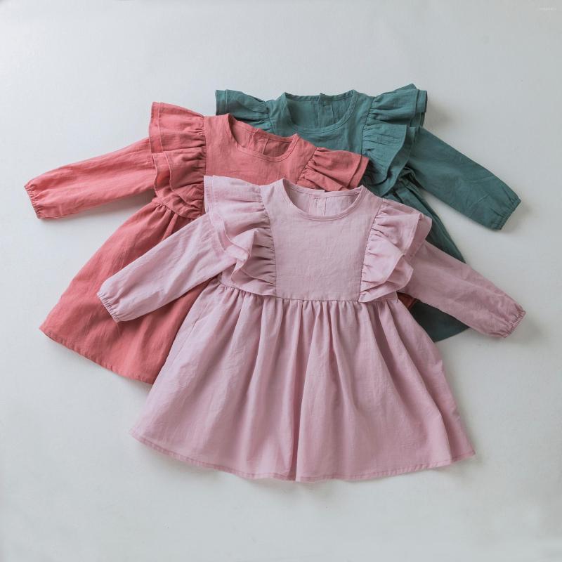 

Girl Dresses Babany 0-6 Years Infant Baby Girls Crew Neck Long Sleeve Autumn Ruched Clothing Toddler Cotton Dress, Ly225-b