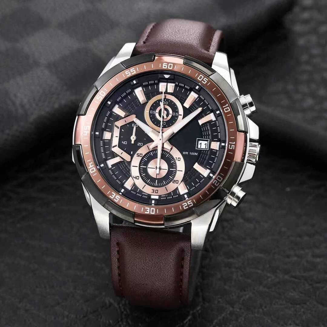 

Iced Out Watch Men's Sports Quartz 539 Watch High Quality Waterproof World Time Limited Edition Leather EFR Oak Collection
