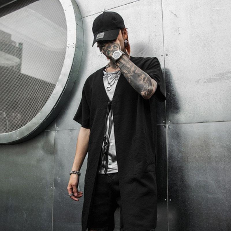 

Men's Casual Shirts Good Quality Summer Black Oversize Hip Hop Men Shirt Japan Streetwear Nightclub DJ Singer Punk Rock Male Vintage