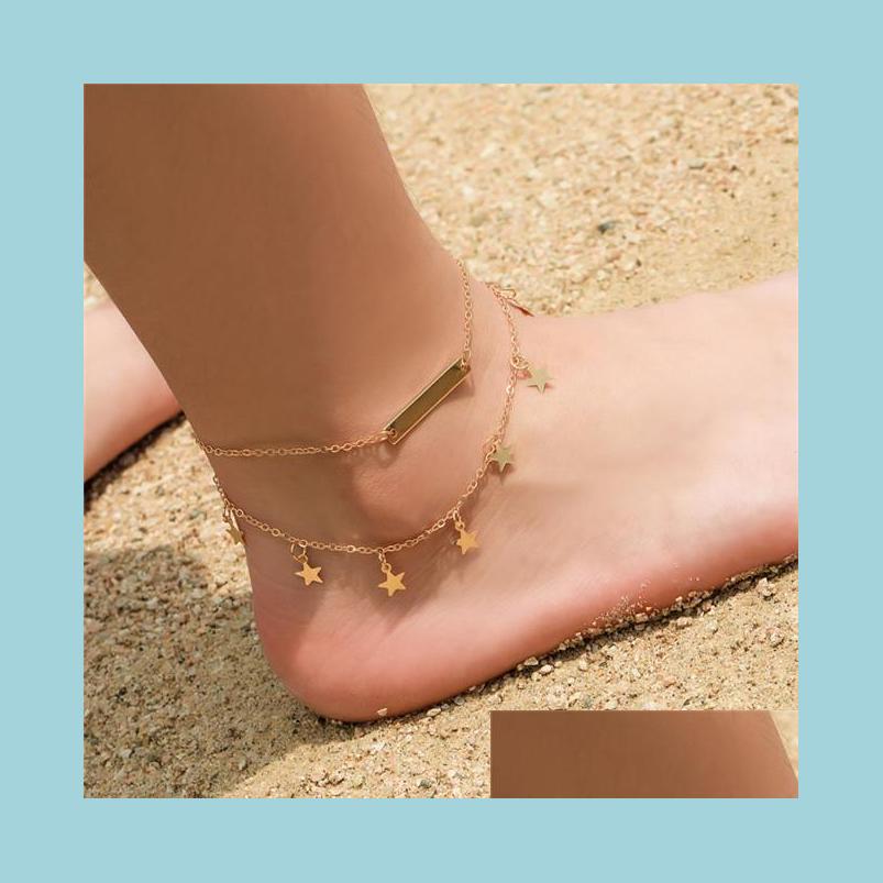 

Anklets Five Pointed Star Pendant Womens Double Anklet Wedding Jewelry Beach Drop Delivery 2022 Dhlv3