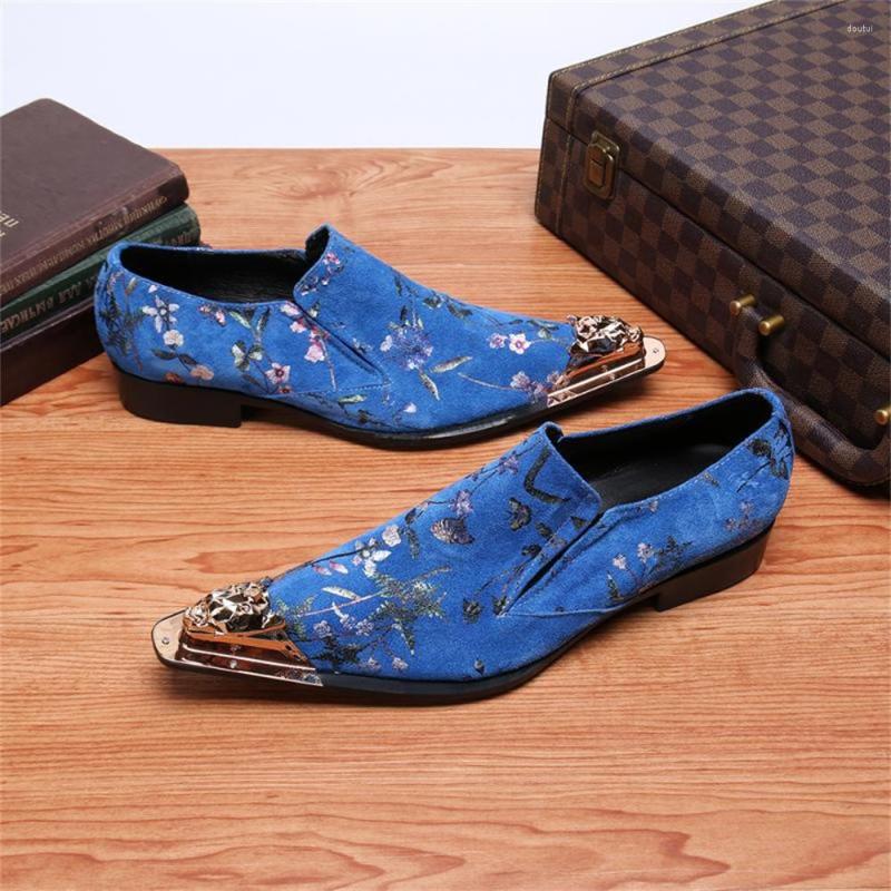 

Dress Shoes Men Leather Business Suit Metal Pointed Toe Handmade Wedding Party Genuine, Blue