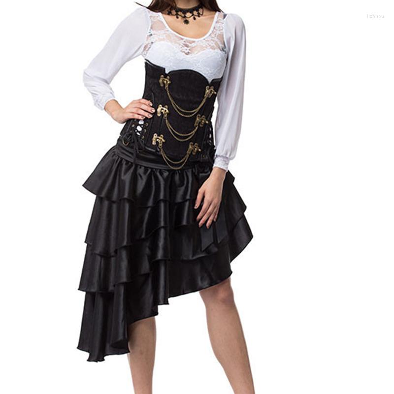 

Skirts Women' Retro Short Skirt With Irregular Personality Multi-layer Cake Hem Half Brown Bow Decorative Cloth