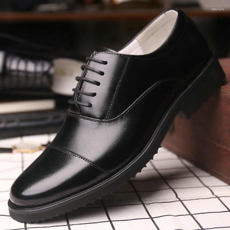 

Dress Shoes High Quality Men Lace-Up Oxfords Non-slip Leather Business Office Wedding Large Size 2022, Black