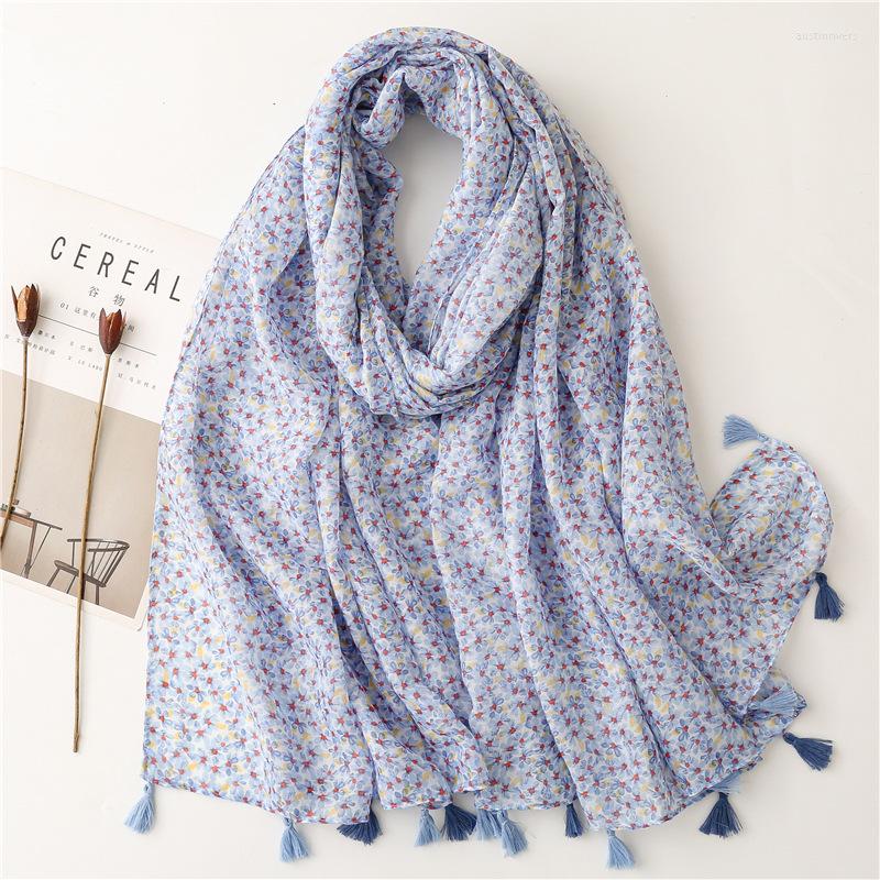

Scarves 2022 Small Flower Print Tassel Scarf Shawls Long Soft Floral Wrap Hijab