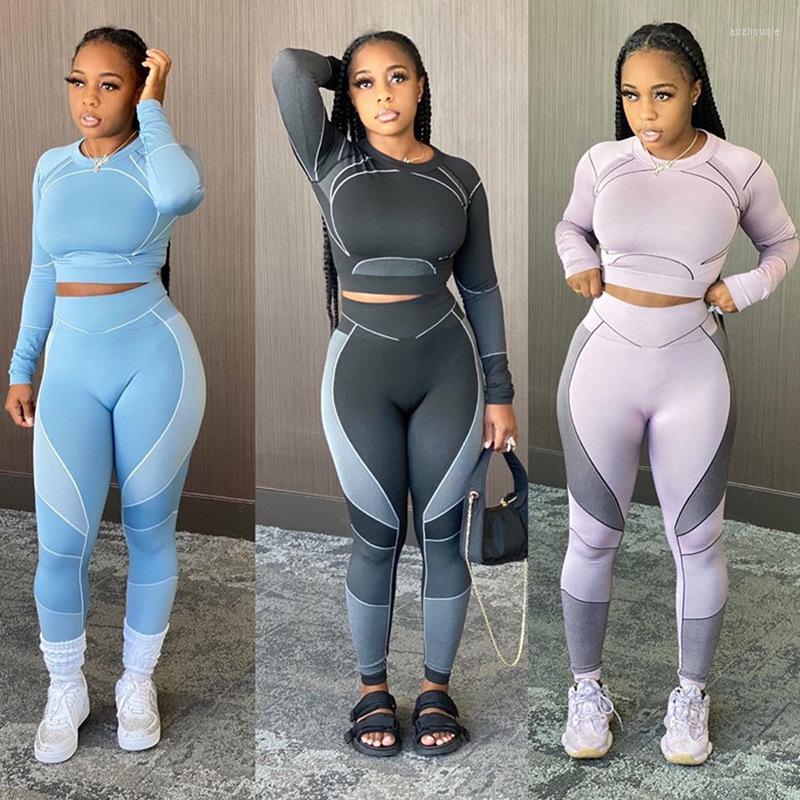 

Women' Two Piece Pants Women Sets Elastic Tracksuit 2 Long Sleeve Crop Top Leggings Sportswear Joggings Workout Fitness Suits Streetwear, Black
