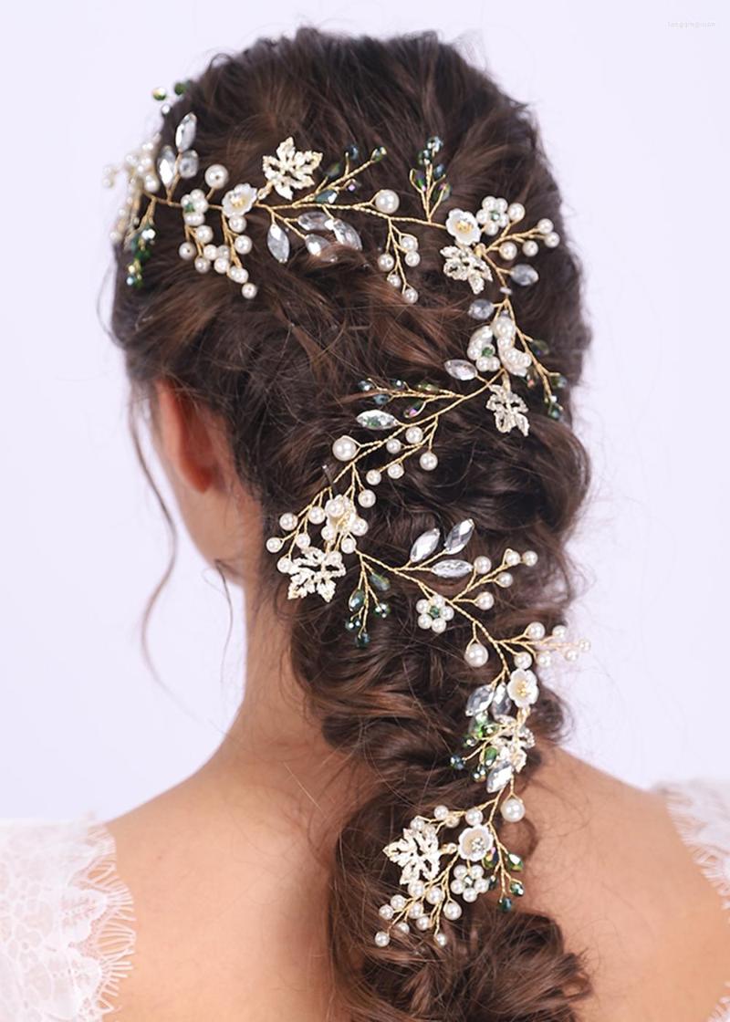 

Headpieces Gold Dignity Flower Leaves Vintage Headwear Long Headdress Wedding Bridal Hair Vine Banquet Fascinators For Women