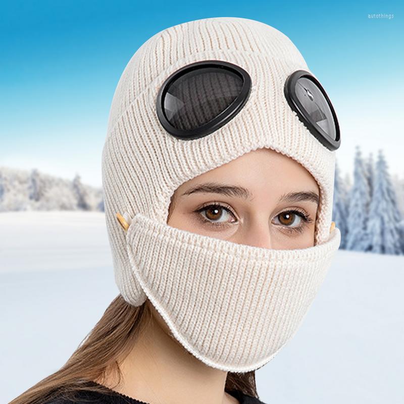 

Bandanas Autumn And Winter Warm Hat Glasses Ear Protection Plu S Velvet Wool Knitted With Mask