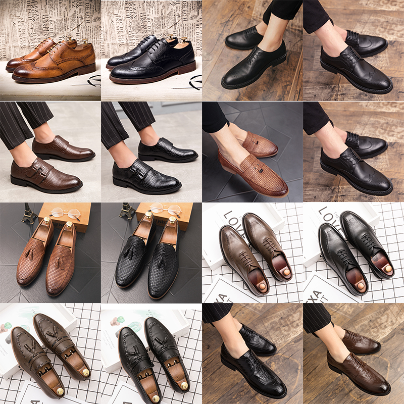 

Luxury brogue oxford shoes pointed toe leather shoes lace up buckle tassel pattern high end men's fashion formal casual slip on shoes various sizes, 58609 black