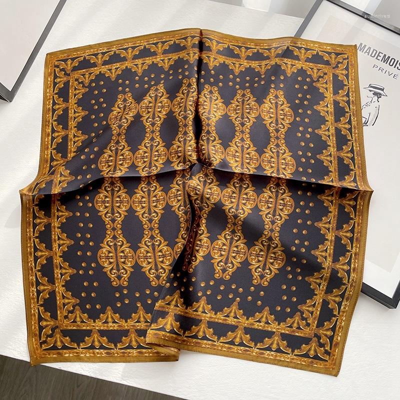 

Scarves Black Golden Silk Scarf Wraps Small Square Fashion Neckerchief Necktie Foulard Soft Smooth 21"x21"
